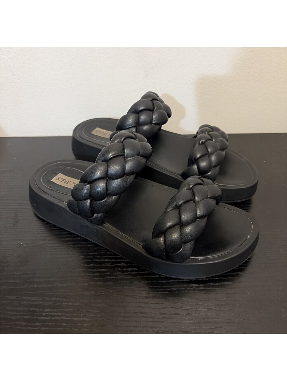 Steve Madden Hillary Braided Platform Slide Sandals Black Women’s Size≈9